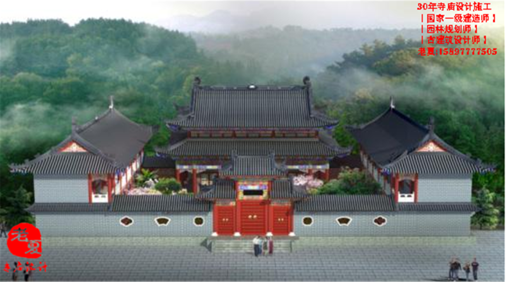 寺庙设计规划图纸，广东寺院规划设计效果图鸟瞰图