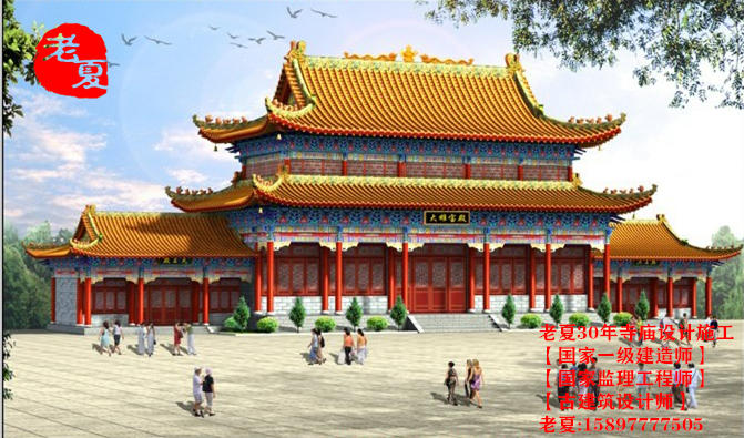 广东小型寺庙设计效果图，湛江茂名三开间五开间村庙设计施工图方案